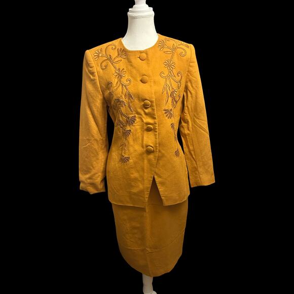 Vintage Mustard Embroidered Two-Piece Set – Size 8 - Picture 2 of 5